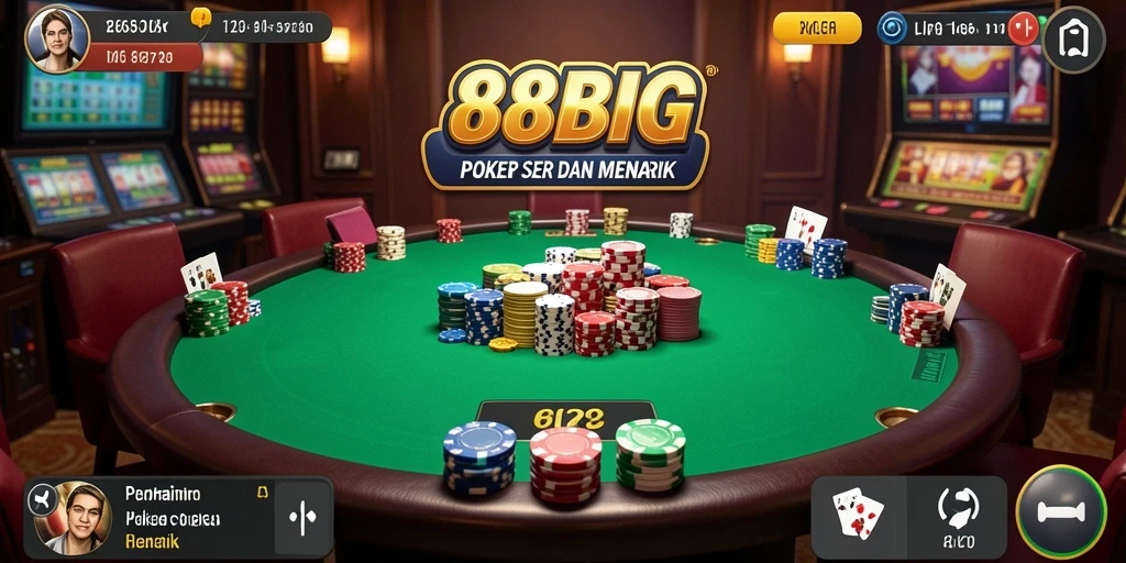 Screenshot gameplay Poker 88BIG menampilkan aksi seru di meja permainan.