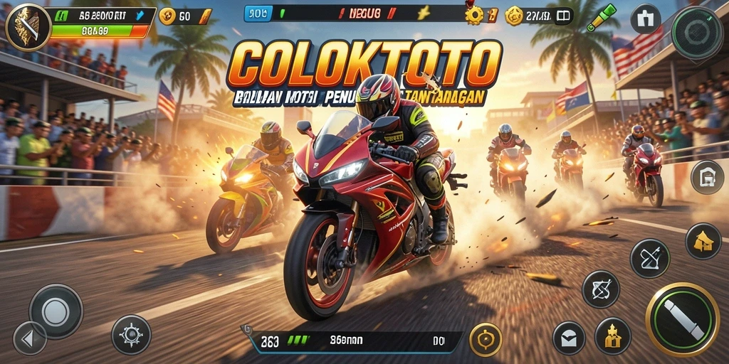 Tampilan grafis menawan dari gameplay balapan motor COLOKTOTO.