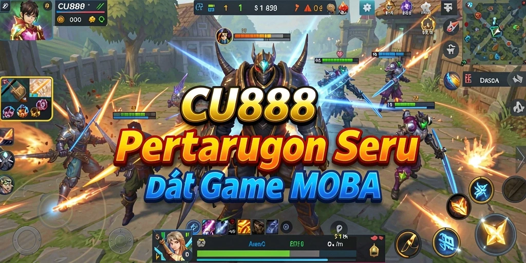 Screenshot CU888 menampilkan aksi seru dalam pertempuran MOBA.
