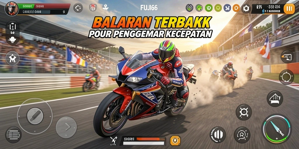 Tampilan gameplay balapan motor yang mendebarkan di FUJI66.