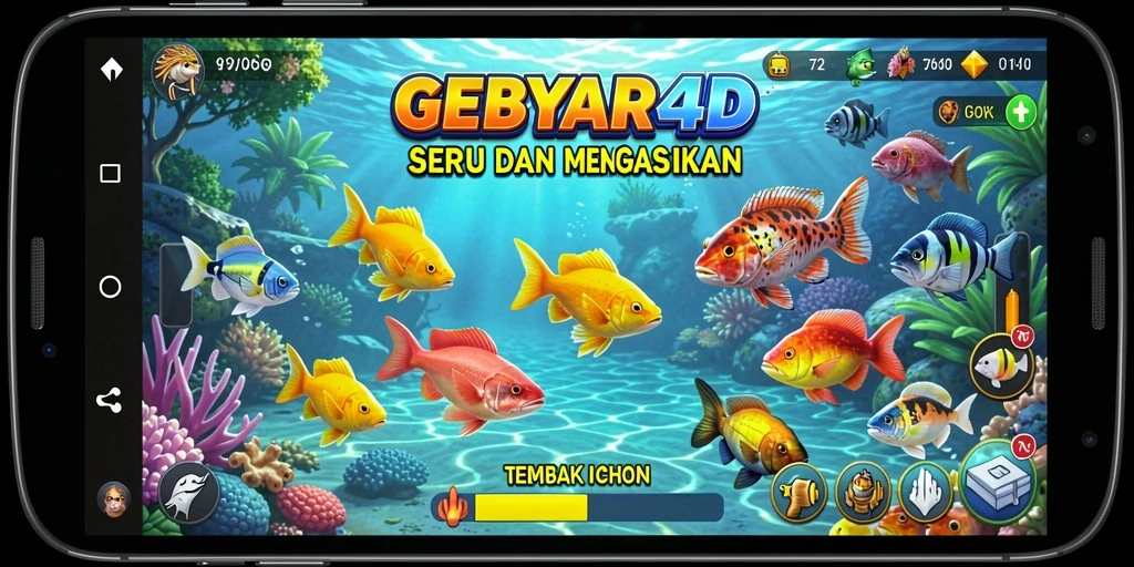 Gameplay GEBYAR4D yang seru dan menantang dalam menembak ikan.