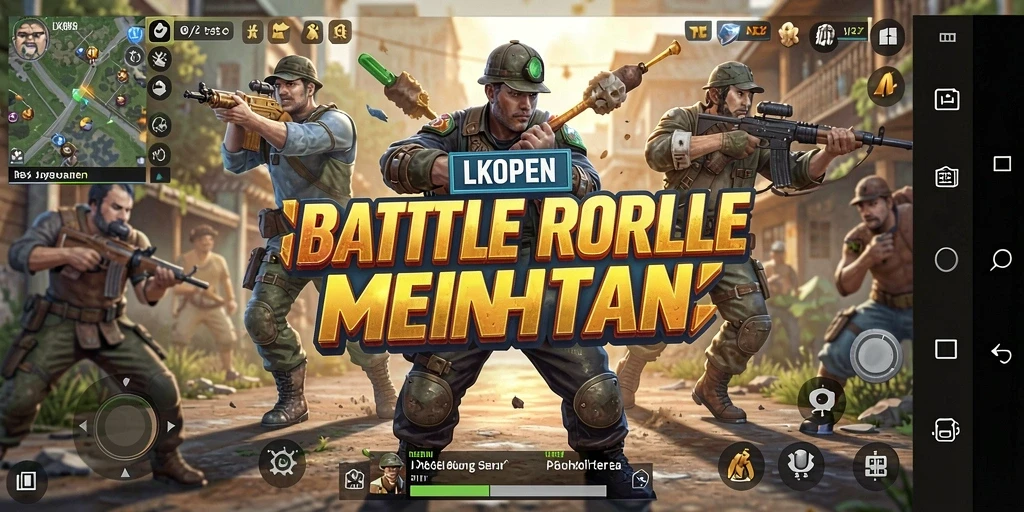 Screenshot gameplay LKOPEN menampilkan aksi seru dalam pertempuran Battle Royale.