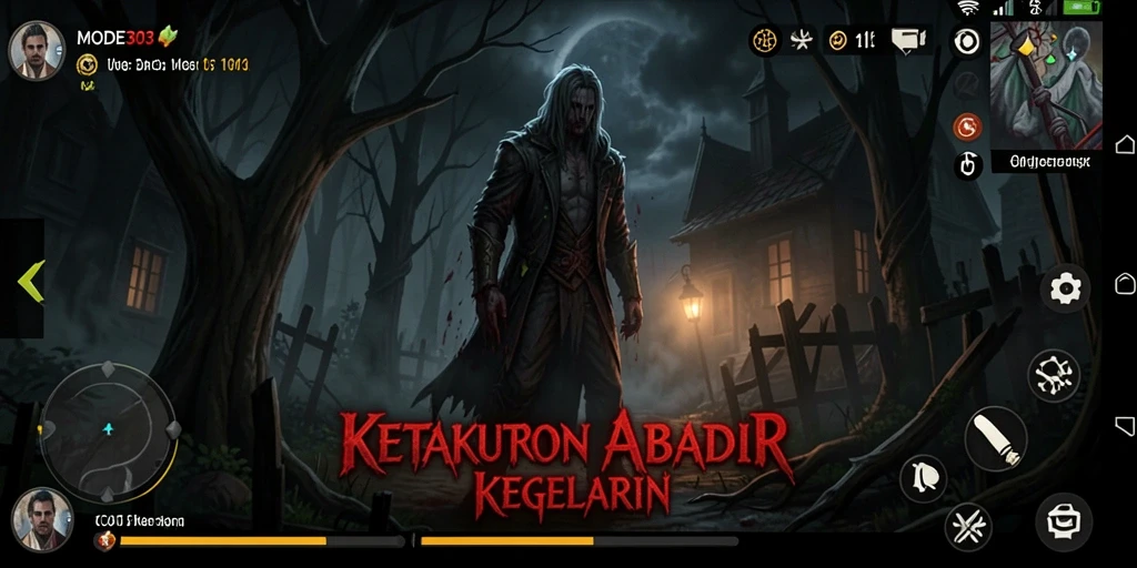 Screenshot utama MODE303 menampilkan atmosfer mencekam saat menjelajahi kegelapan.
