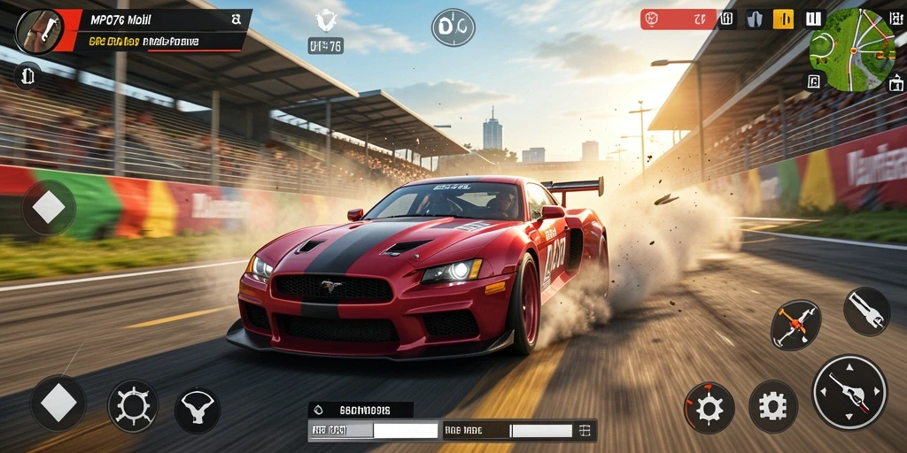 Screenshot gameplay MPO76 yang menampilkan aksi balap seru
