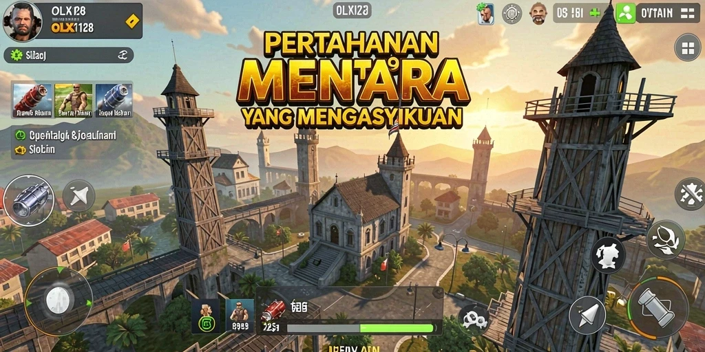 Tampilan gameplay OLX128 menara pertahanan yang mendebarkan.