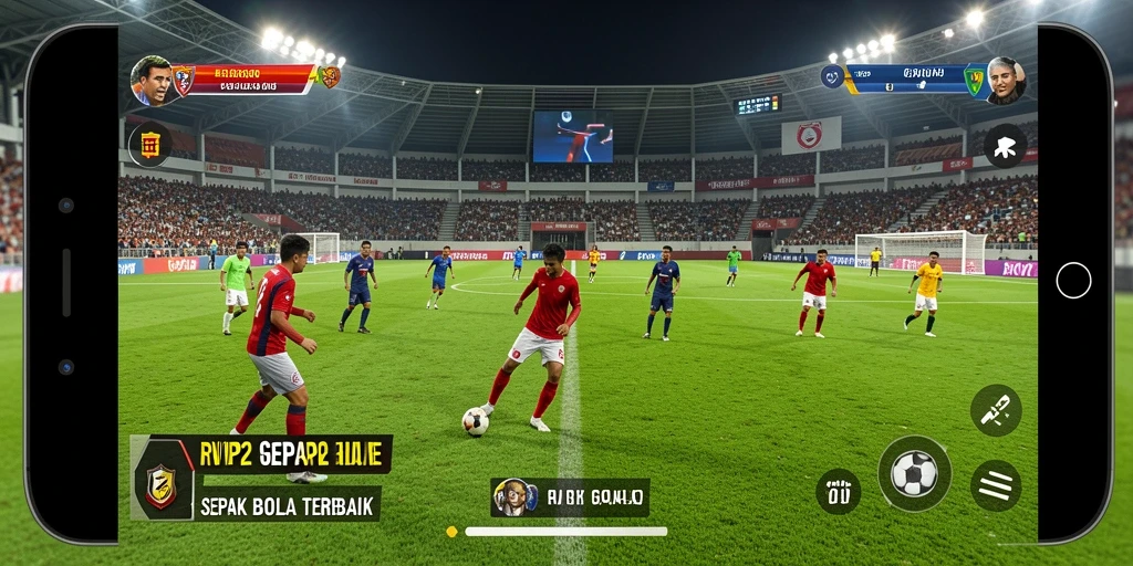 Screenshot gameplay RVIP2 menampilkan aksi seru dalam pertandingan sepak bola.