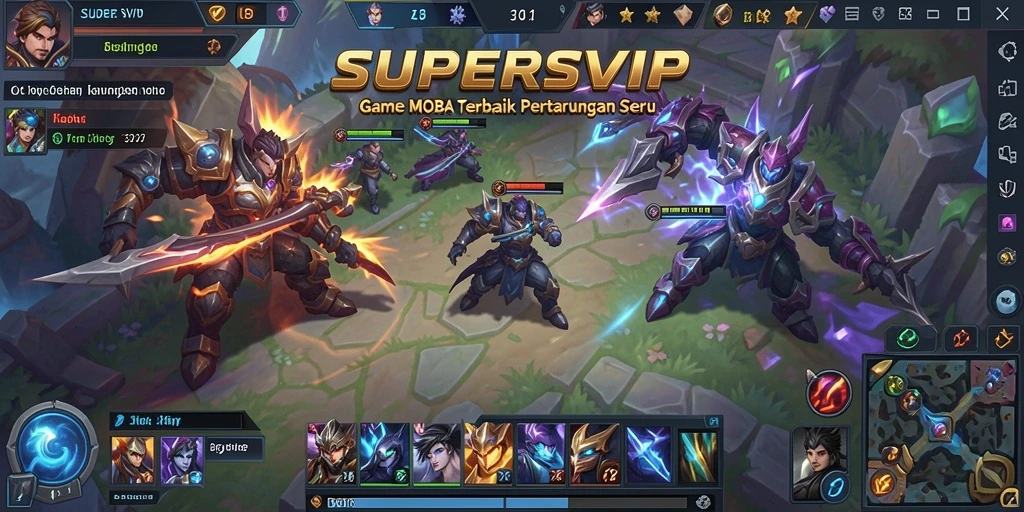 Tampilan menarik dari gameplay seru SUPERSVIP dalam aksi MOBA.