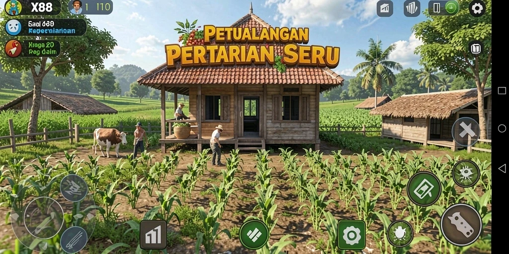 Gameplay seru X88 saat mengelola ladang yang subur.